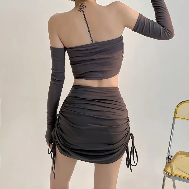 Sexy Women Summer Mini Skirts Drawstring High Waist Wrapped Hip Skirt Female Wild Solid Folds Slim Elastic Shorts Y2K Skirts