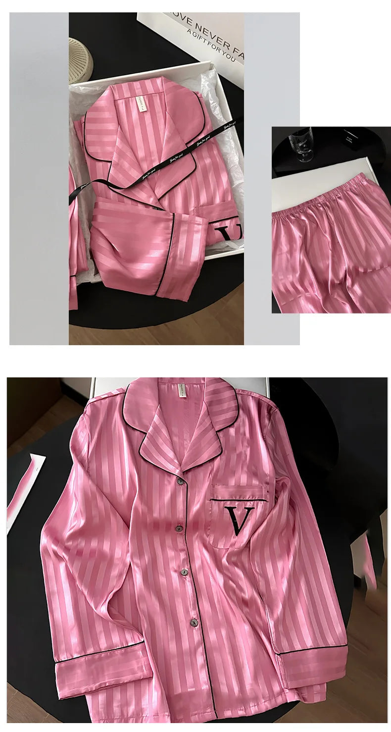 Female Pajamas Loungewear Two-Piece Set Spring Autumn New Rayon Sleepwear Pyjama Pour Femme Sexy Loose Home Clothes Lingerie