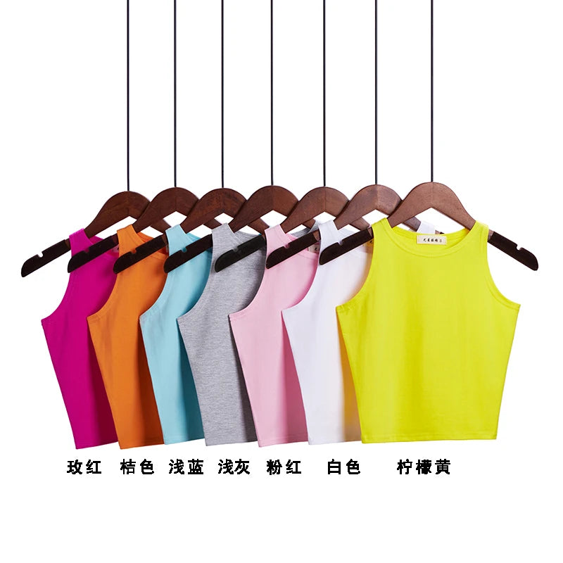 Fashion 2022 New Women Sexy Cotton Crop Top Crop Bustier Multicolor Sleeveless Cropped Blusas Vest Tank Top Camisole 14 Colors
