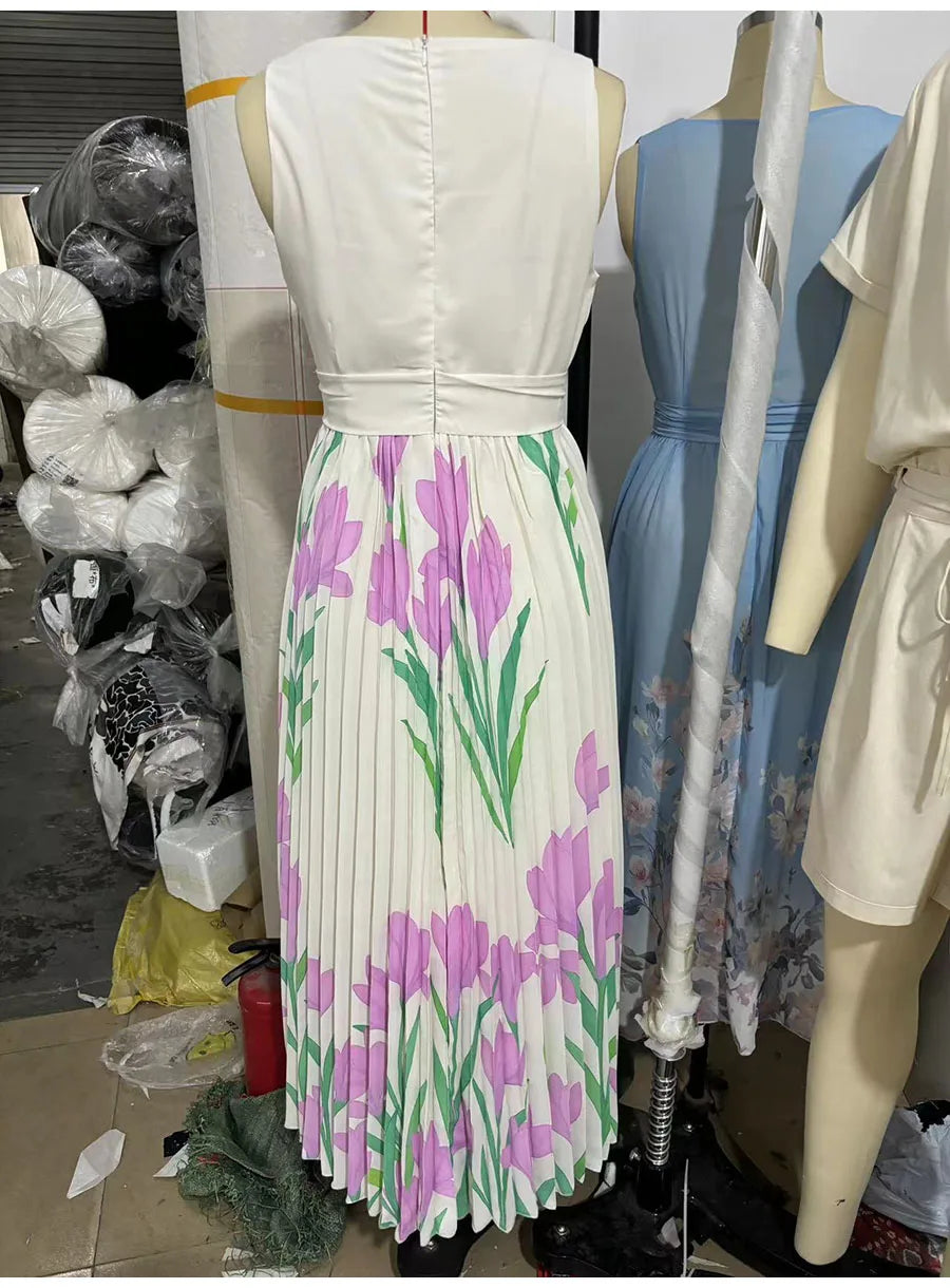 Sexy Flower Print Long Dress Women Summer 2025 Fashion Sleeveless Strap Maxi Dresses Elegant