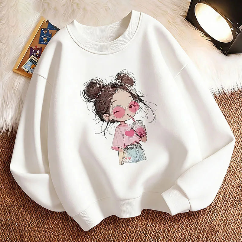 Hoodie Hip Hop Retro Girl Drink Juice Design Children&