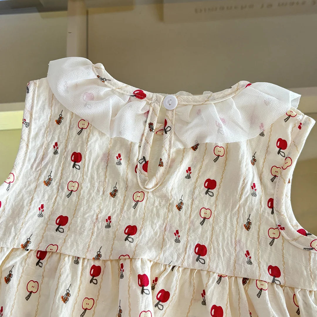 Two-Piece Set Sleeveless Princess Dress with Floral Print, Summer Thin Outfit for Baby Girls Baby Girl Cute Floral Skirt