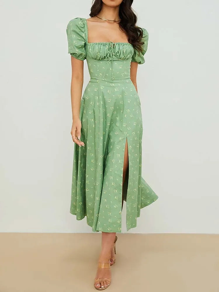2025 New Fashion Women Floral Print Elegant A Line Long Dresses Casual Spring Summer Chic Party Maxi Dress Robe Femme