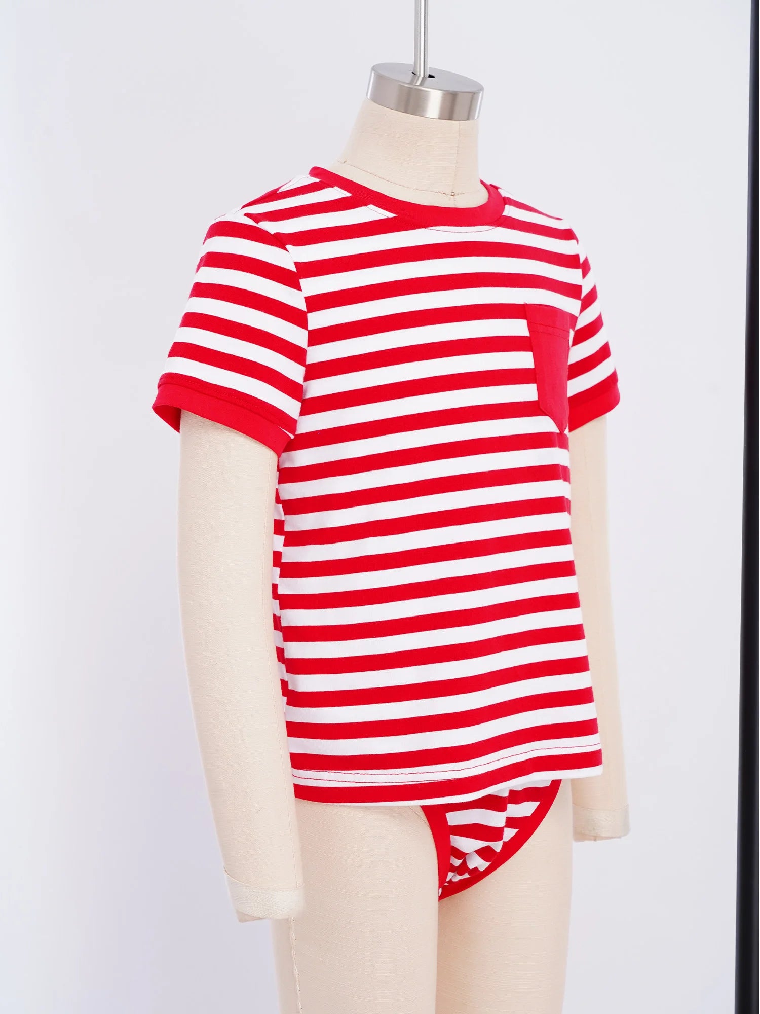 Kids Boys Girls Special Needs Adaptive Clothing Round Neck Short Sleeve Press Buttons Open Crotch Striped Leotard Bodysuit