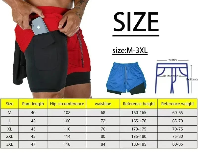 Men Running Shorts 2 In 1 Double-deck Sport Shorts Sportswear Gym Fitness Short Pants Training Jogging Bottom Men&