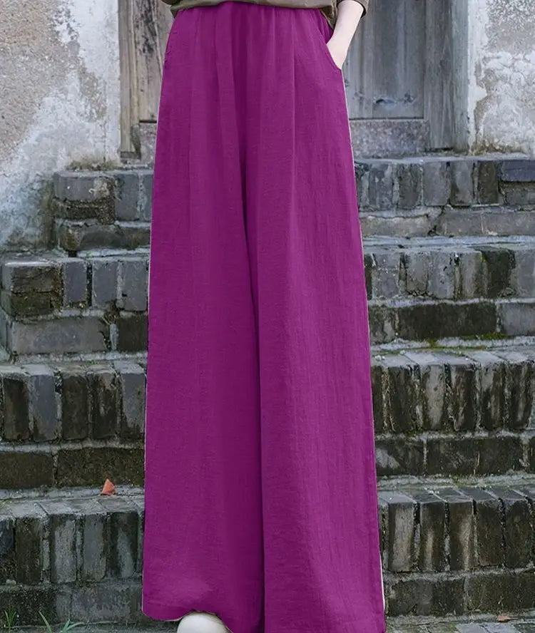 Linen Wide Leg Pants Women Casual Bohemian Loose Flowy Palazzo Pants Summer Spring