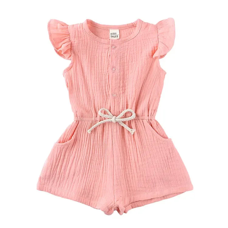 Summer New Kids Clothes Girls Rompers Cotton Linen Kids Jumpsuits Short Sleeve Children Clothing Girls Rompers 1-5 Years