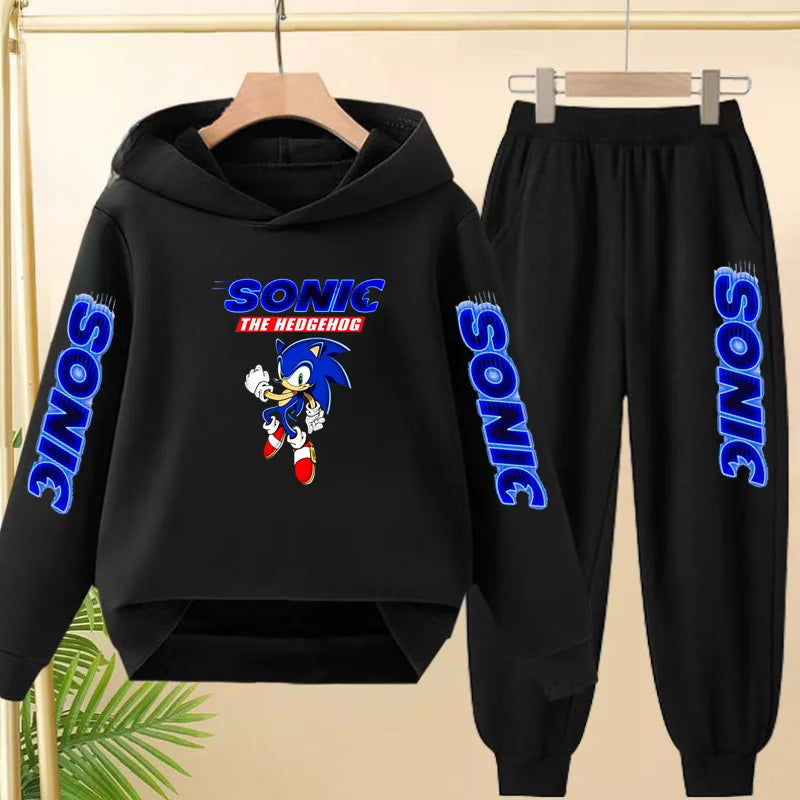 Kids Long-sleeved Clothing Supersonic Jogging Blue Sweatshirt Top Coat+Pants Hoodie Boys Girls 3-12Yrs Clothes Casual Sports Set