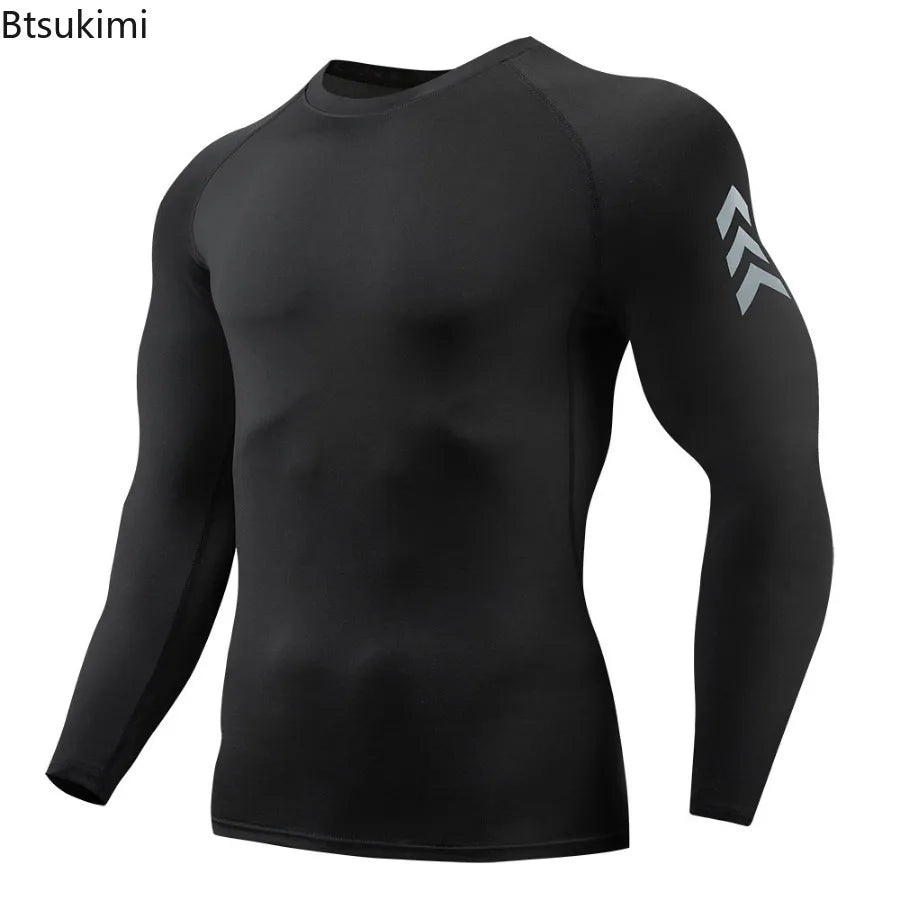 Gym Sports T-shirts for Men Long Sleeve Tights Boxing Sportswear Breathable Quick Dry Fitness Tops Male Outdoor Training Clothes
