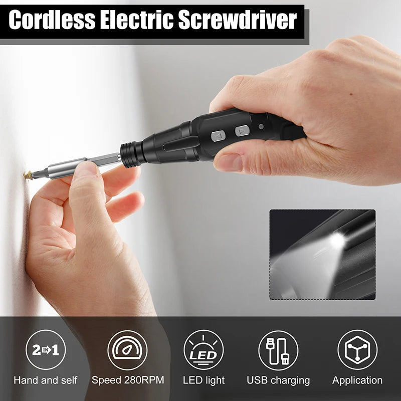 Electric Screwdriver 3.6V Mini Household Screwdriver Anti-Slip Handle Screwdrivers Straight Rod Rechargeable Driver Repair Tool