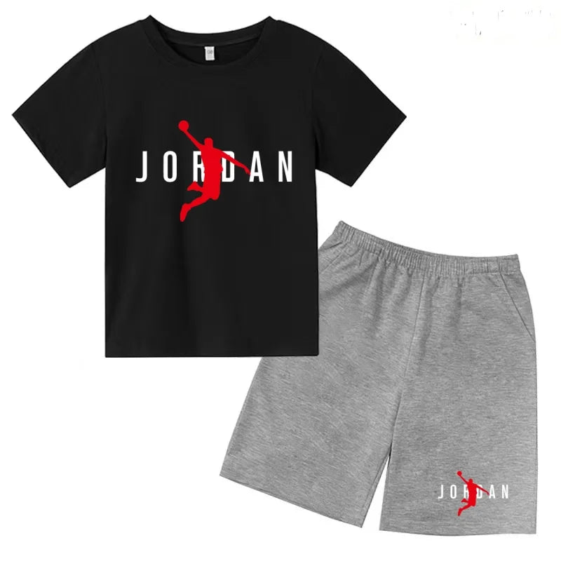 Children Summer Clothes T-shirt Sports Wear Letter Short-Sleeved +Shorts Boy 2P Girl Casual Fashion Coat Sunshine Basketball Set