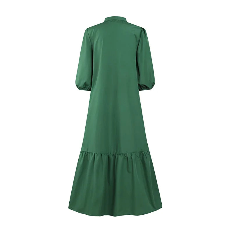 Fashion Summer Dress for Women Vintage Ruffles Hem Cardigan Long Dresses Women Elegant Casual Sundress Party Vestidos Robe Femme