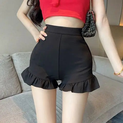 New Black Shorts for Women, Summer Style with High Waist, Slimming and Wide-leg, Casual Three-quarter Pants