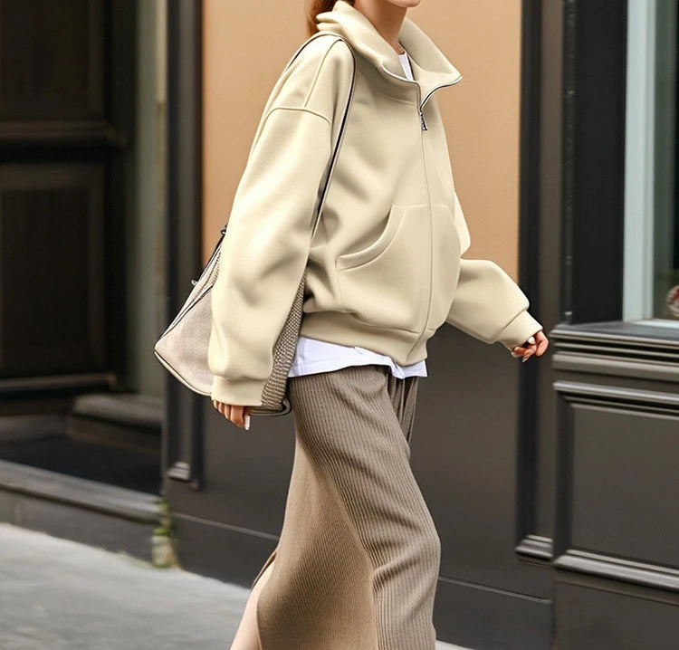 Hoodie Outerwear Hooded Cardigan Mid Length Autumn and Winter Thick Loose Hoodie