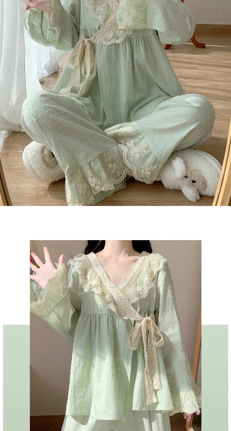 Pajama Pants Princess Sleepwear Lace Pajamas Sleeping Pajamas Women Home Clothes for Women Homewear Home Set Female Cute Pjs