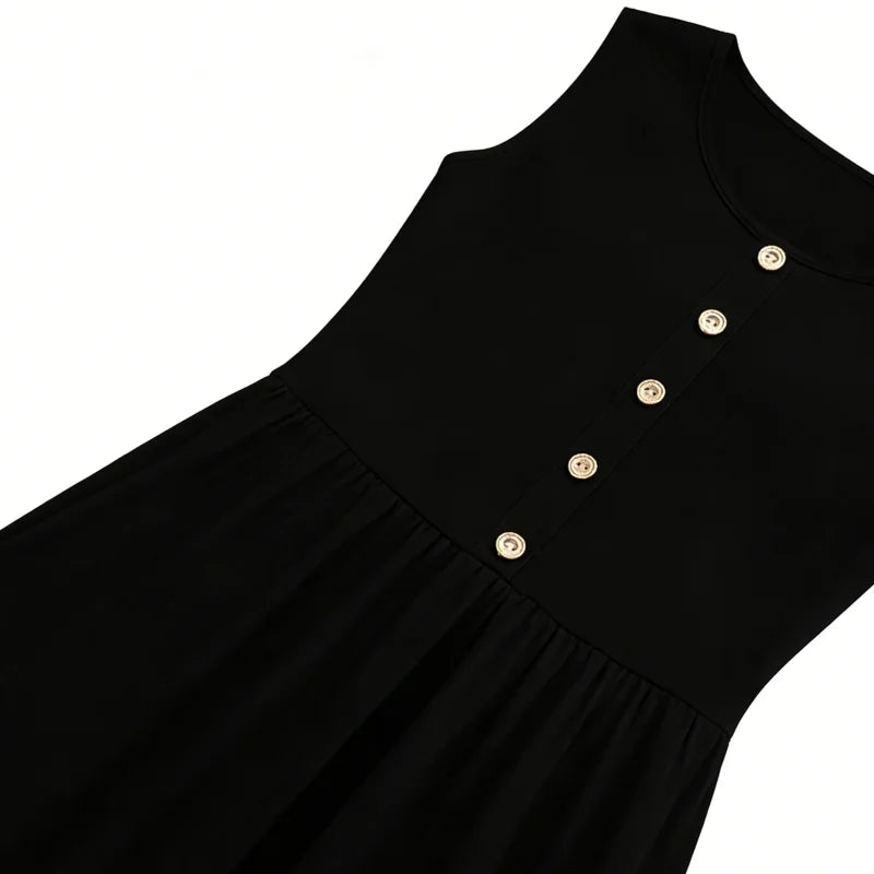 Casual Sleeveless Suspender Skirt For Women Solid Color Loose Vest Dress Slim Fit Age Reducing Summer Dress With Pockets