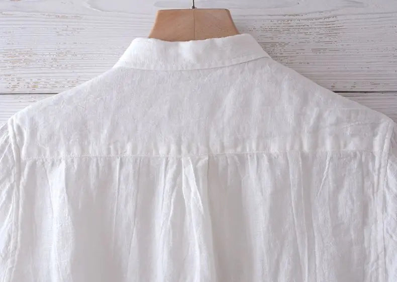Linen Short Sleeved Shirt for Men, Trendy Japanese Retro Solid Color Summer Thin Casual Loose Cool Shirt Top