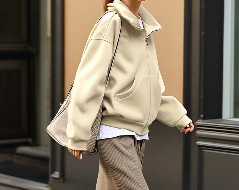 Hoodie Outerwear Hooded Cardigan Mid Length Autumn and Winter Thick Loose Hoodie