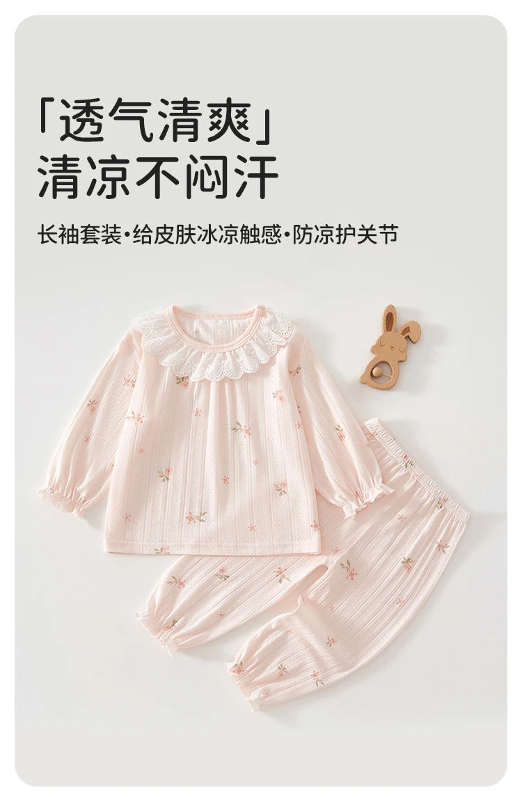 Baby Clothes Summer Outfit for Girls, Class A, 6-12 Months, Infant Air-Conditioned Clothing, Two-Piece Set, Summer Thin Fiber 80