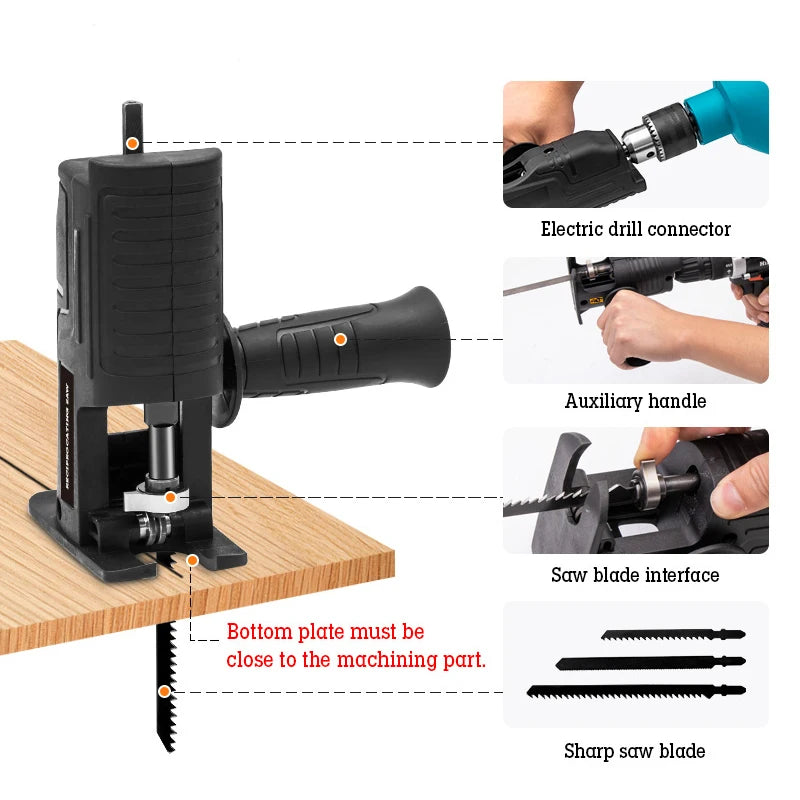 Electric Drill Modified To Electric Saws Reciprocating Saw Adapter Accessory with Sawblade Power Tool Saws Drill to Jig Saws