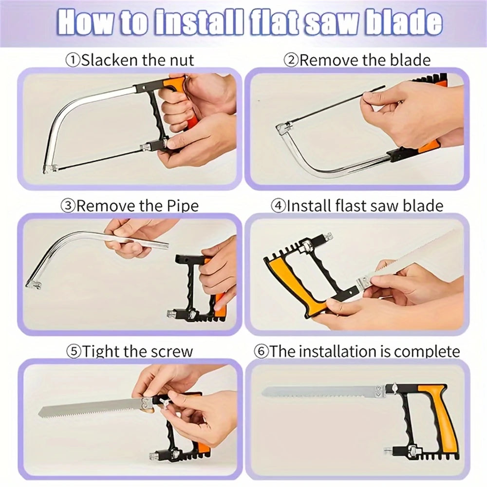 7pcs Hacksaw Set,Woodworking Hand Saw,with 6 Steel Saw Blades,Adjustable Frame,DIY Hand Tools,for Metal Wood PVC Plastic&Rubber