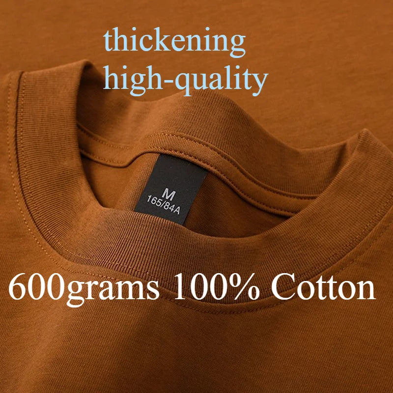 600g Cotton T-Shirts Men Short Sleeved Heavyweight Summer Round Neck Loose Breathable Shirt for Men Women Basic Tee