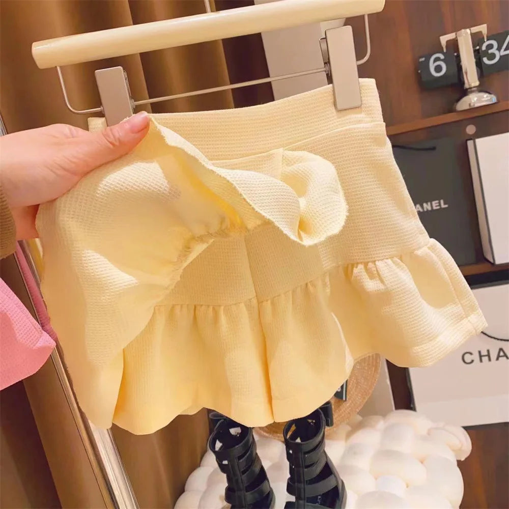 new summer girl clothes 2pc/set top shirt+ skirt children baby kids students fashion 90-140 3-8year fashion lovely solid