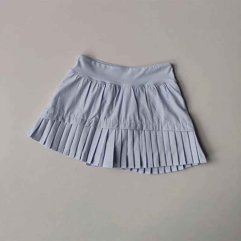 High Waisted Sports Short Skirt Summer New Style Cool Anti Glare Including Lined Shorts Fitness Yoga Quick Drying Pleated Skirt