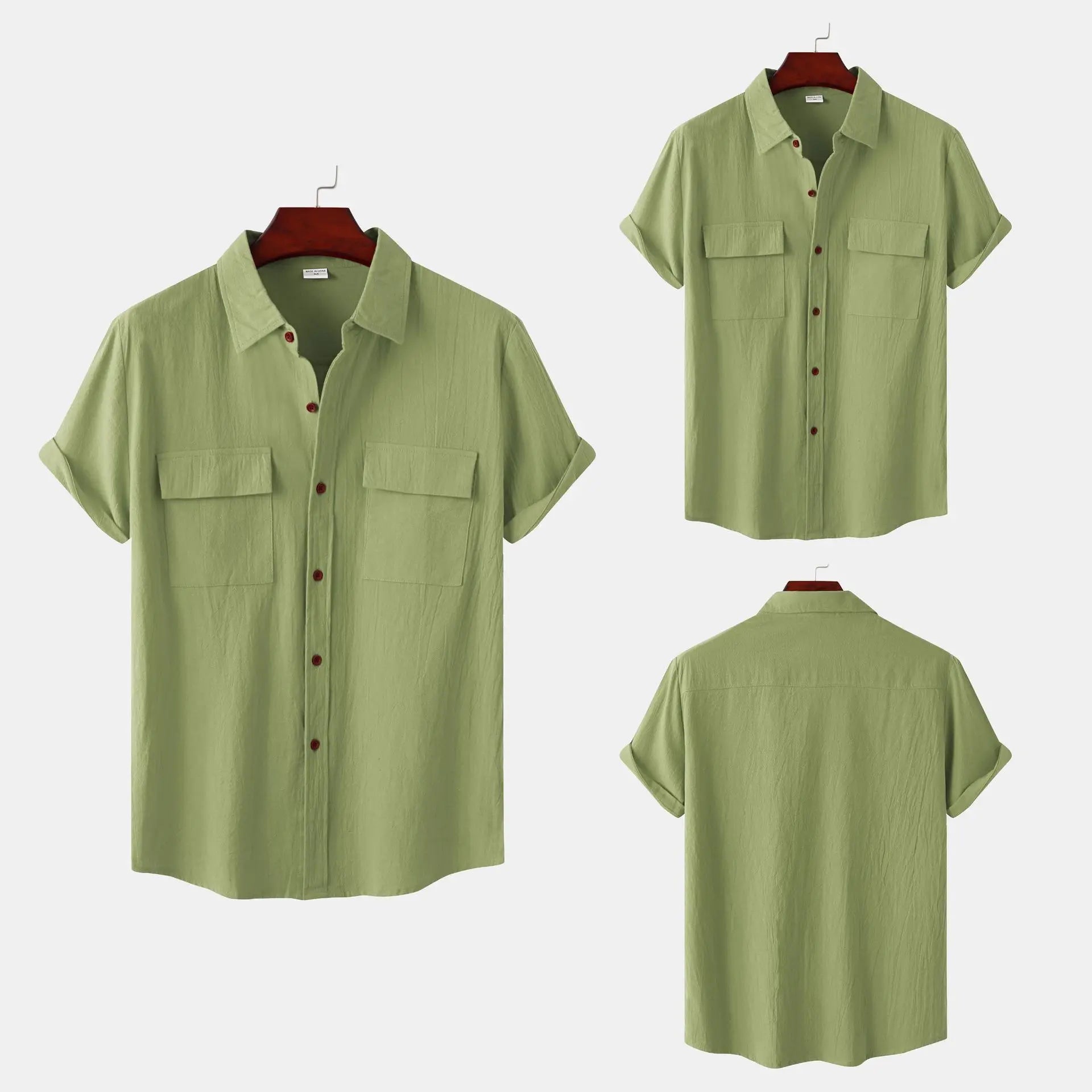 Turn Down Collar Men Shirts Solid Short Sleeve Shirts Single Breasted Casual Shirt Buttons Cardigan Sports Loose Breathable