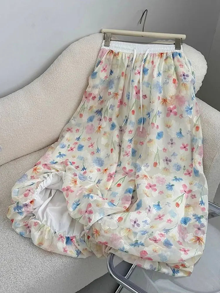 Summer French Style Floral Palazzo Pants Women High Waist Loose Boho Print Wide Leg Trousers with Drapery Comfortable & Elegant