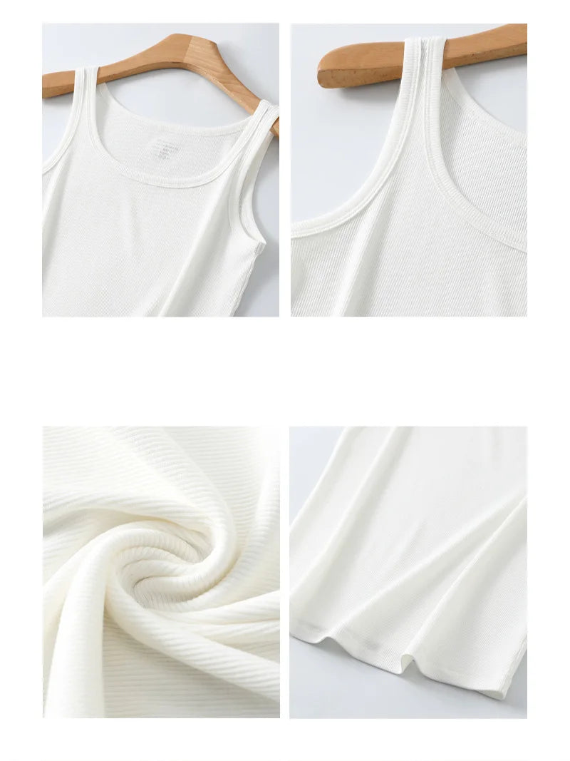 Women Tank Top Ribbed Cotton Boat Neck Sleeveless Tops Essentials M-XL
