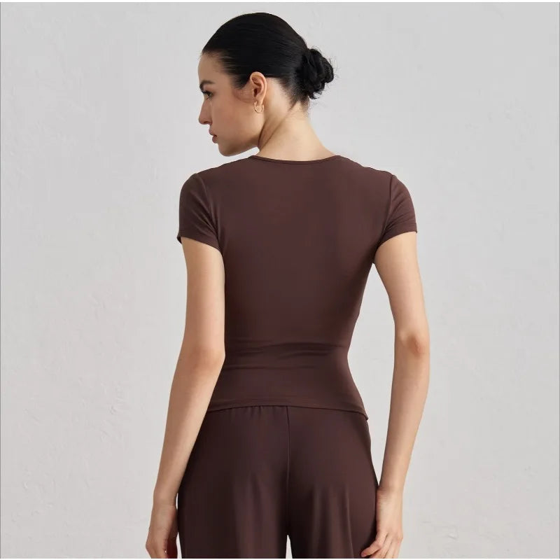 Women Sports Top Gym Clothes Woman Yoga Wear Slim Fit Short Sleeve T Shirt Summer Breathable Running Training Naked Feeling