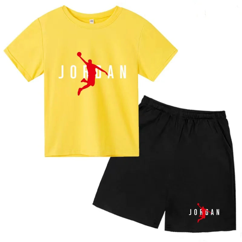 Children Summer Clothes T-shirt Sports Wear Letter Short-Sleeved +Shorts Boy 2P Girl Casual Fashion Coat Sunshine Basketball Set