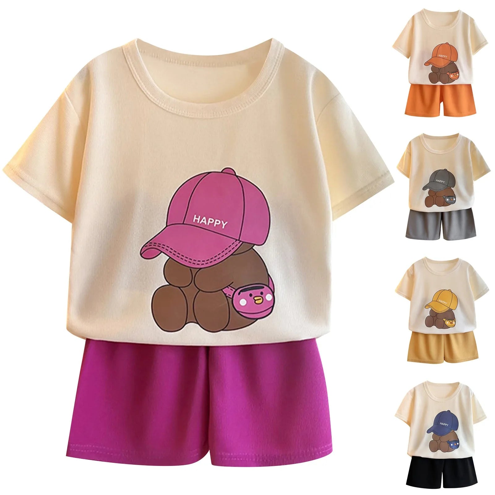 Boys Girls Cartoon Clothing Set Toddler Essentials Breathable Short Sleeve T-shirt Summer Outfit Soft Casual Loose Kids Shorts