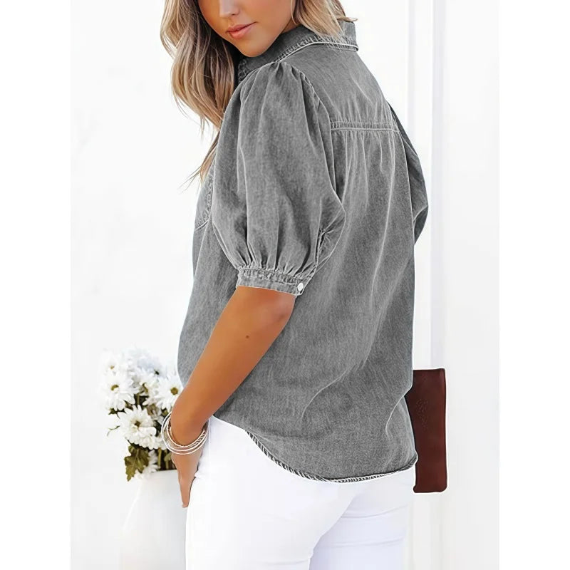 Women’s Casual Short Sleeve Shirt Loose Button Cotton Blouse Lightweight Breathable Summer Office Workwear Elegant Style
