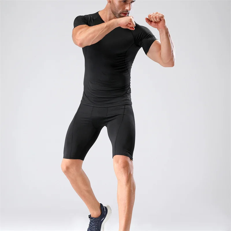 Gym Tight Training Clothing Workout Jogging Sports Set Fitness Men&