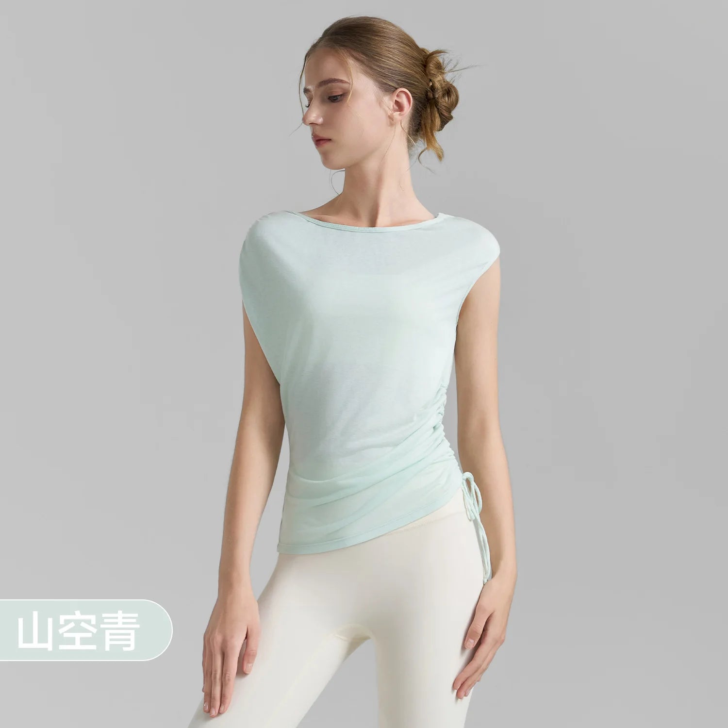 Sleeveless Pleated Cover Shirt with Drawstring, Tight Waist, High-end Feeling, Breathable and Slimming Sports T-shirt