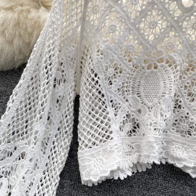 Blouses Women Retro Hollow Out All-match Sweet See-through Leisure Summer Sun-proof Korean Style Female Slim Crop Bohemian Ins