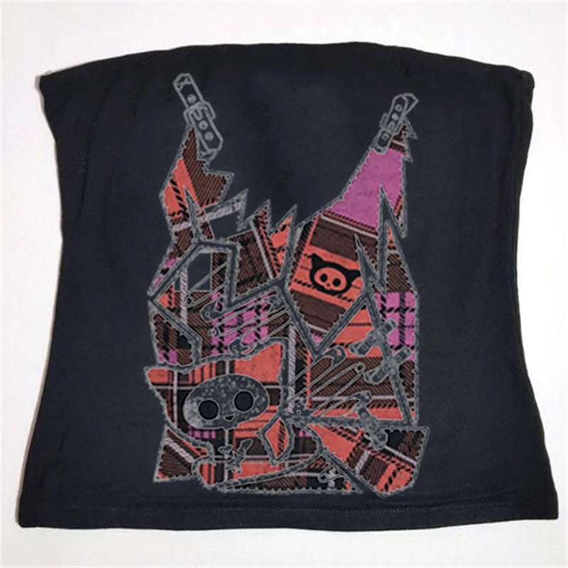 Aesthetic Women Crop Tops Black Crop Tops Slim Harajuku Y2K Goth Short Sleeve Y2K Fashion graphics fairy grunge Summer E-girl