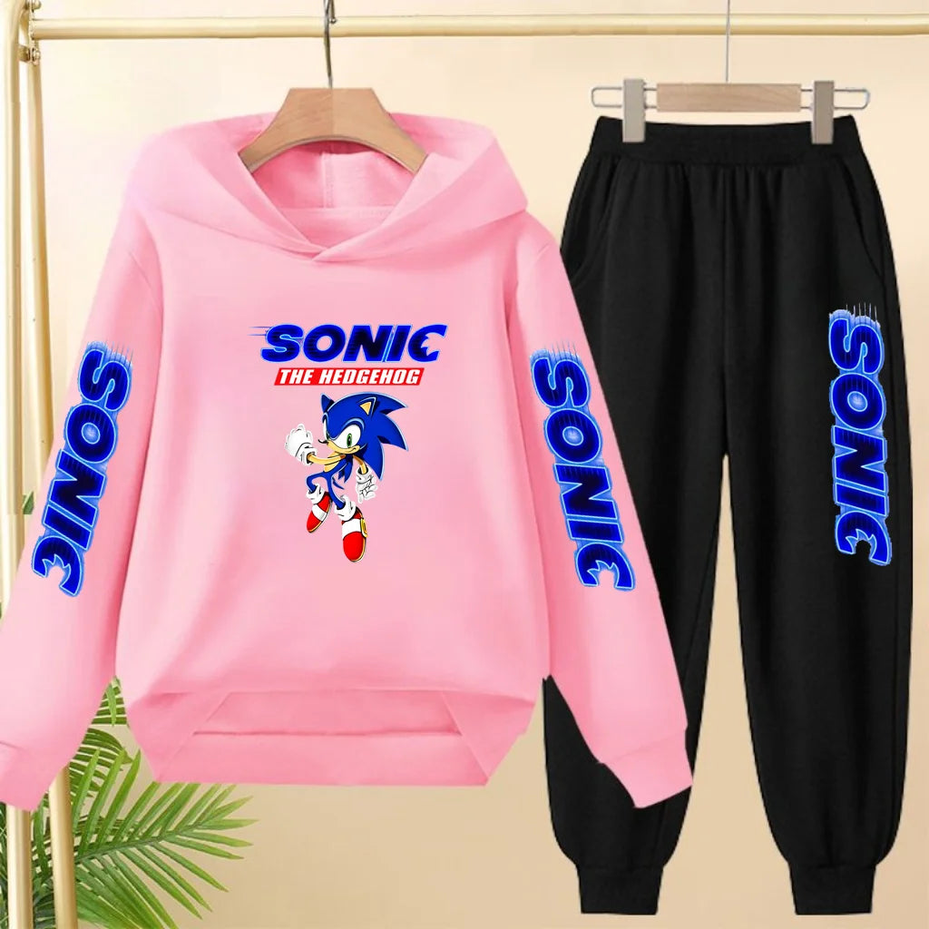 Kids Long-sleeved Clothing Supersonic Jogging Blue Sweatshirt Top Coat+Pants Hoodie Boys Girls 3-12Yrs Clothes Casual Sports Set
