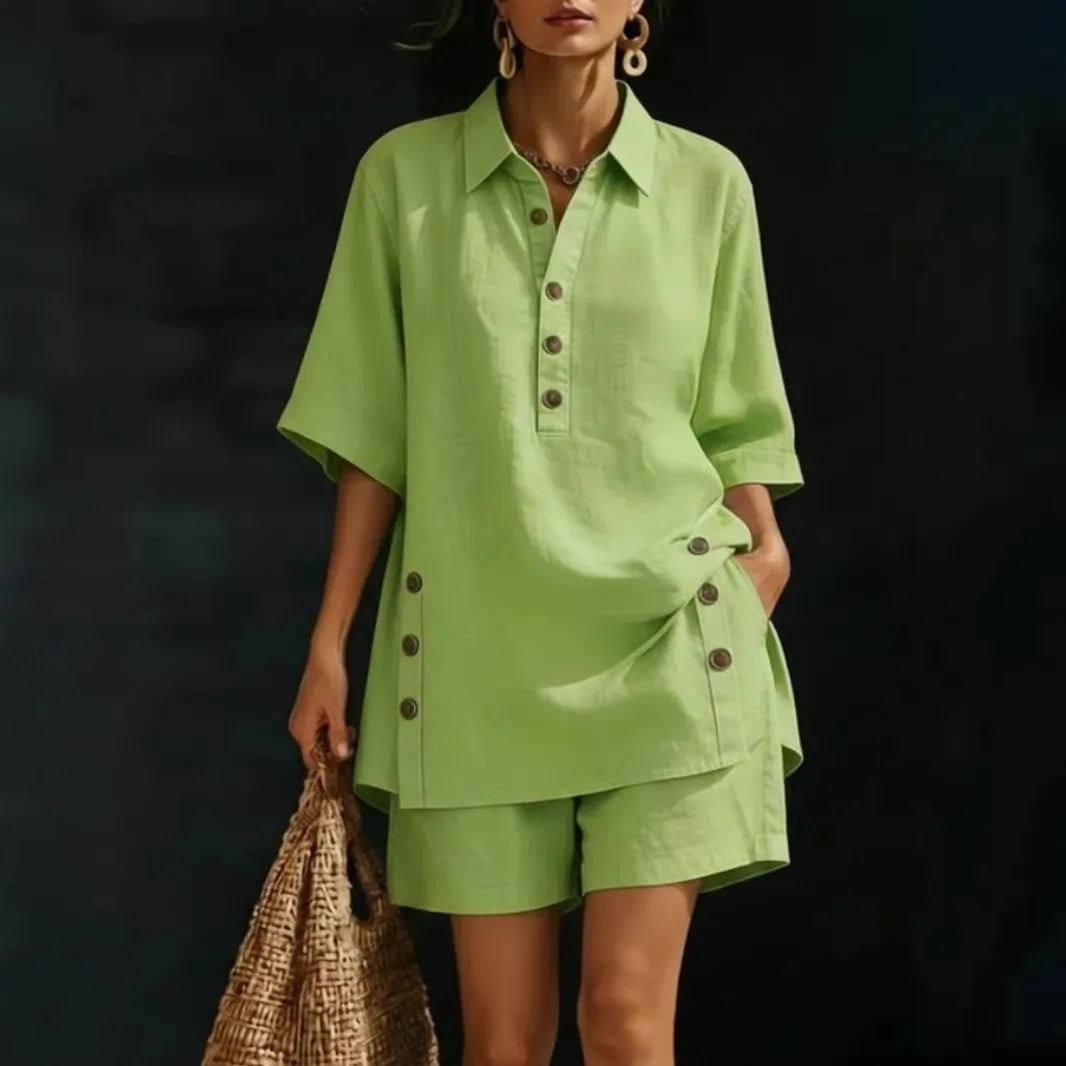 casual loose button shirts shorts two piece sets women fashion half sleeve spllit shirts suits summer elegant shorts outfits
