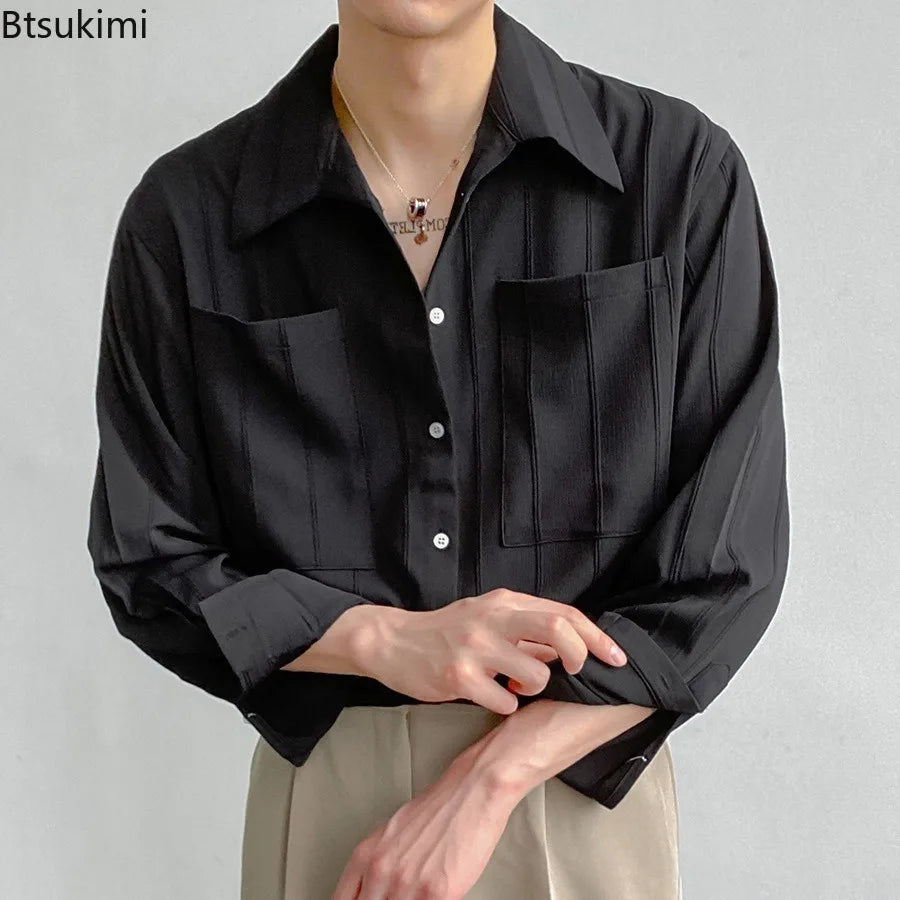 High-end Men Clothing Long Sleeve Business Social Shirts Fashion Drapped Solid All-match Blouse Non-ironing Dress Shirts for Men