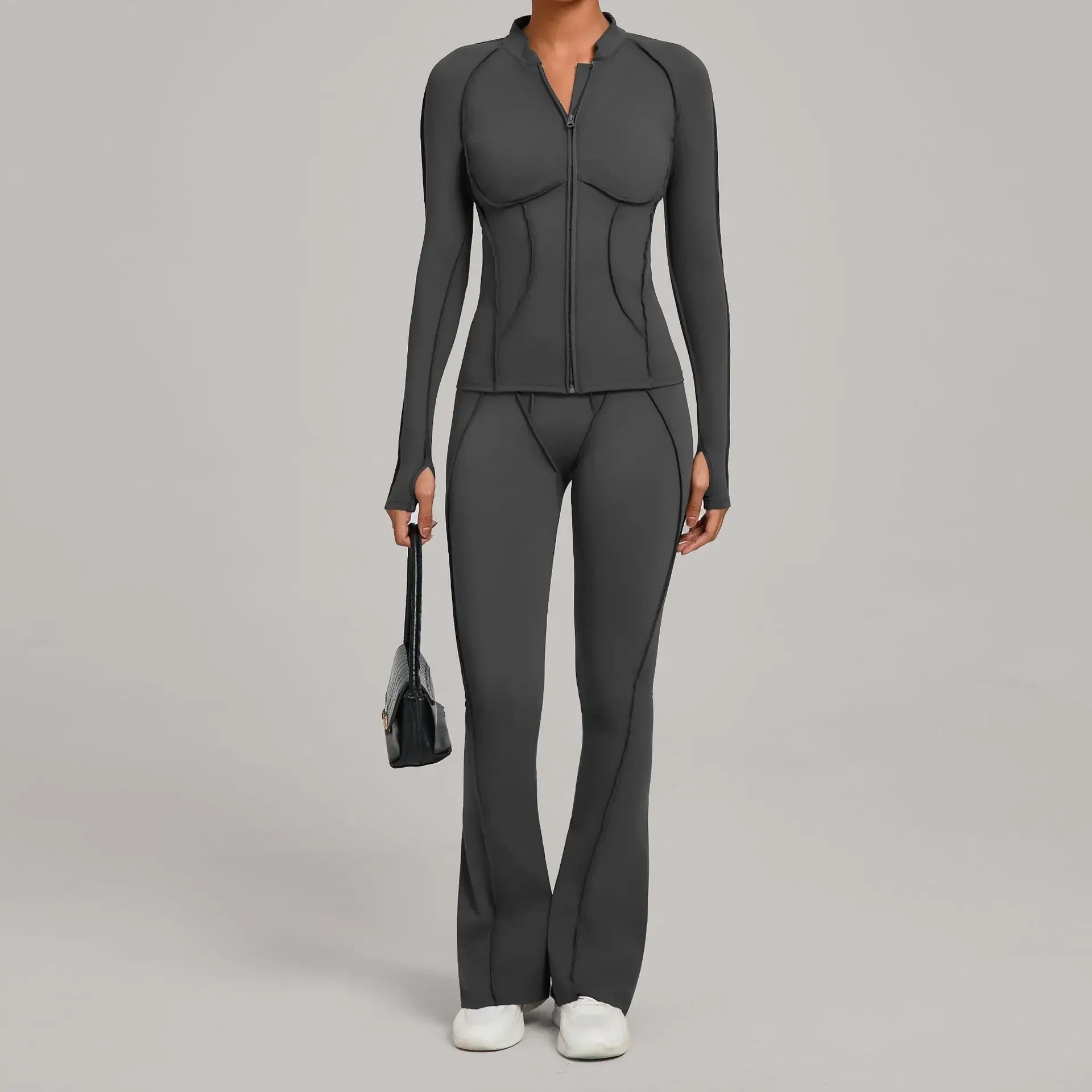 New Gym Yoga Outfit for Women Zipper Long Sleeve Fitness Suit Daily Casual Running Fitness Sportswear Two-Piece Sets Coat+Pants