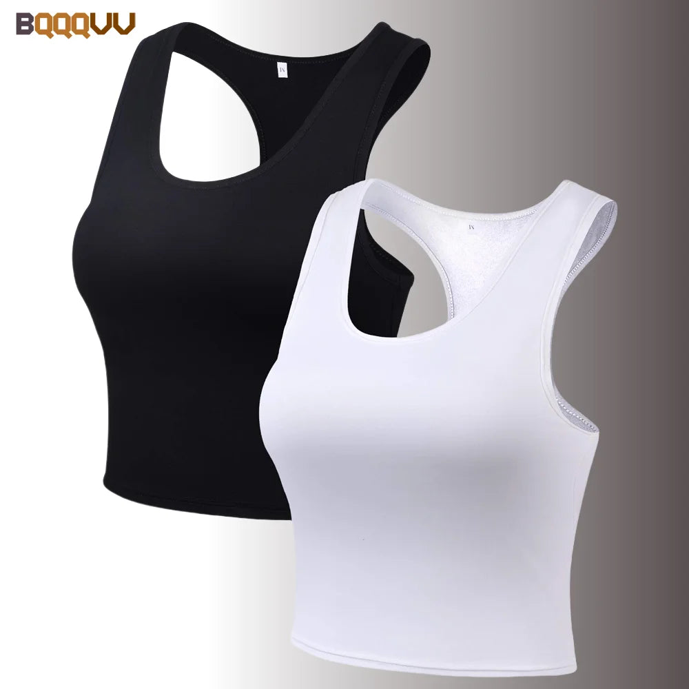 Sleeveless tank top for women, short top, elastic, for running, gym, sport, fitness, Summer, 1pc