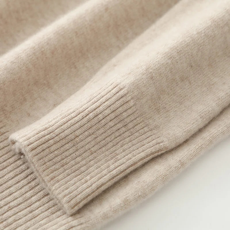 Fashion Autumn Winter Dress Women100%Merino Wool V-neck Long-sleeved Dress Women&