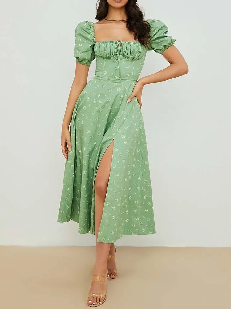 2025 New Fashion Women Floral Print Elegant A Line Long Dresses Casual Spring Summer Chic Party Maxi Dress Robe Femme