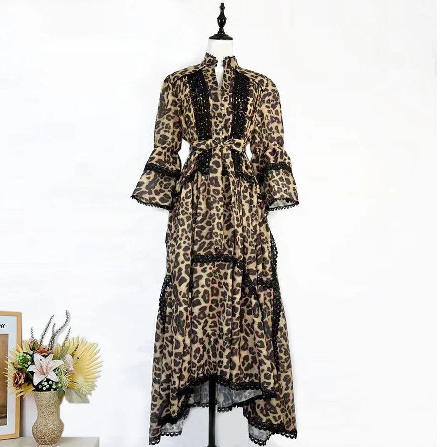 Women Maxi Dresses Sping Summer Bohemian Casual Flare Sleeve High Waist Beach Woman Chiffon Floral Belt Vestidoes Long Dress