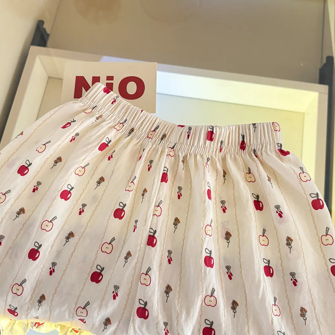 Two-Piece Set Sleeveless Princess Dress with Floral Print, Summer Thin Outfit for Baby Girls Baby Girl Cute Floral Skirt