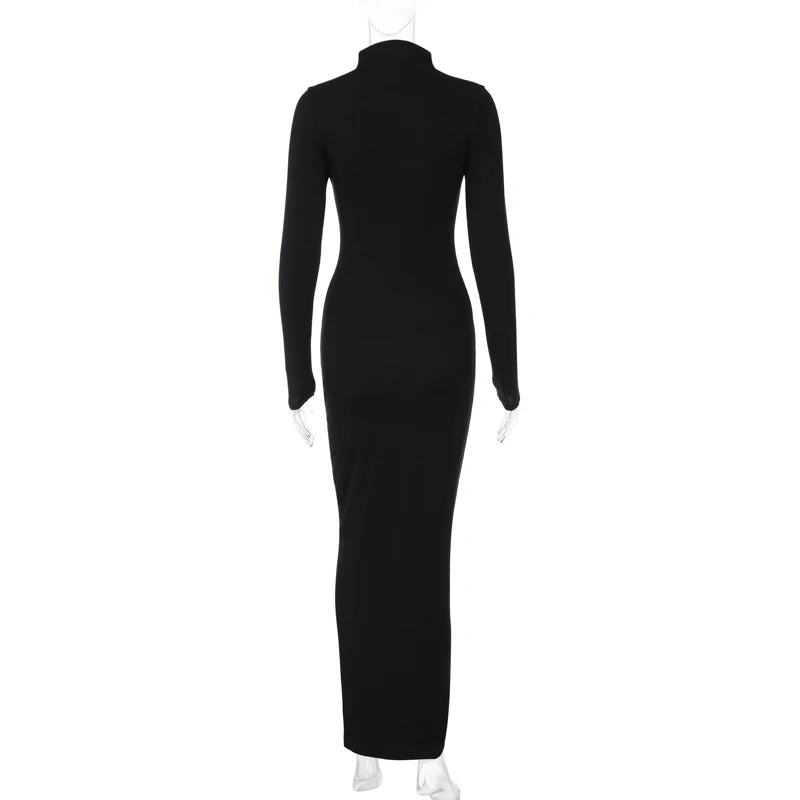 Fall Women Fashion Elegant Solid Turtleneck Long Sleeve Sexy Bodycon Maxi Prom Dress Outfit Evening Party Club