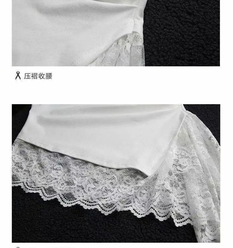 Sleeveless Lace Spliced cut-sleeve Top for Women with Irregular Hem Layered Mid-length Vest Versatile Stylish